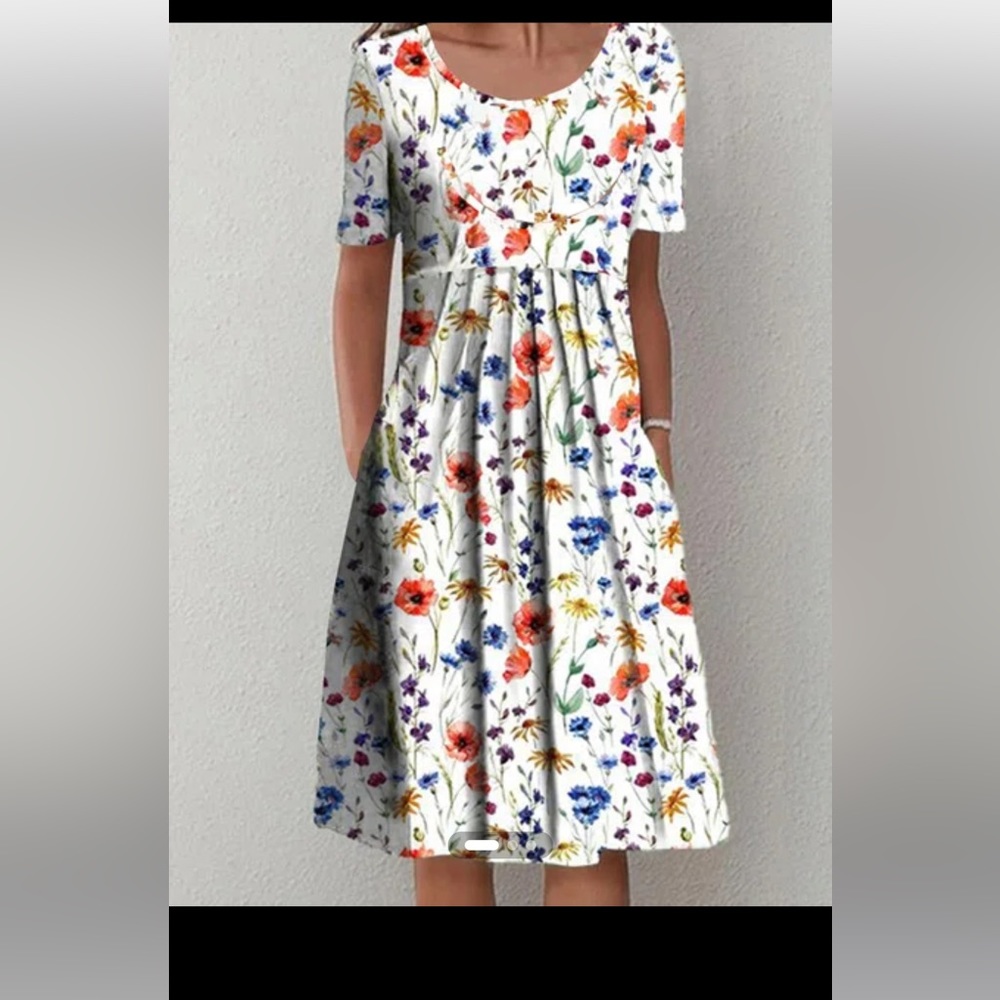 Floral Loose Casual Short Sleeve Woven Dress